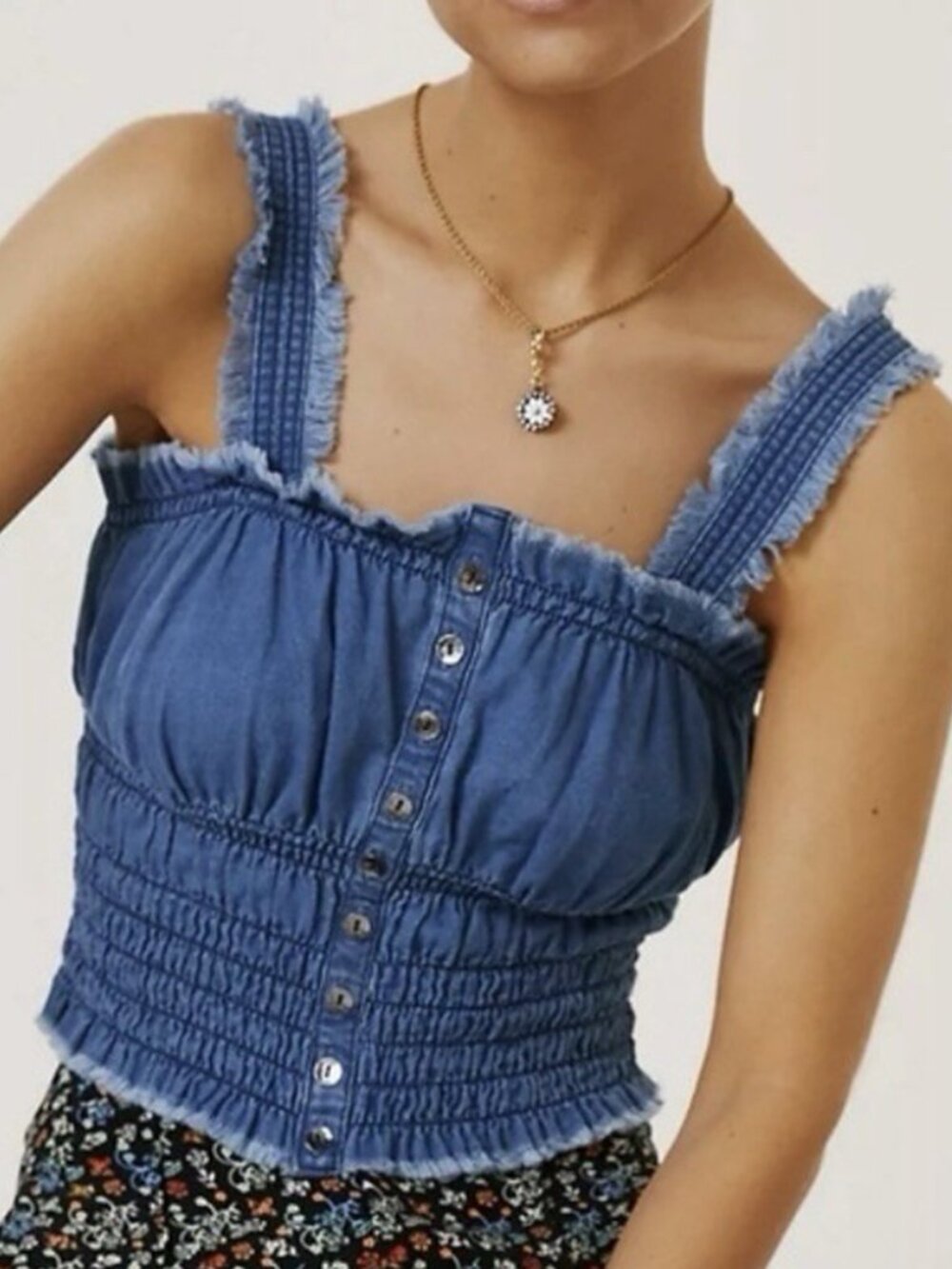 Pilcro Ruched Denim Tank - Medium Blue Denim / Medium